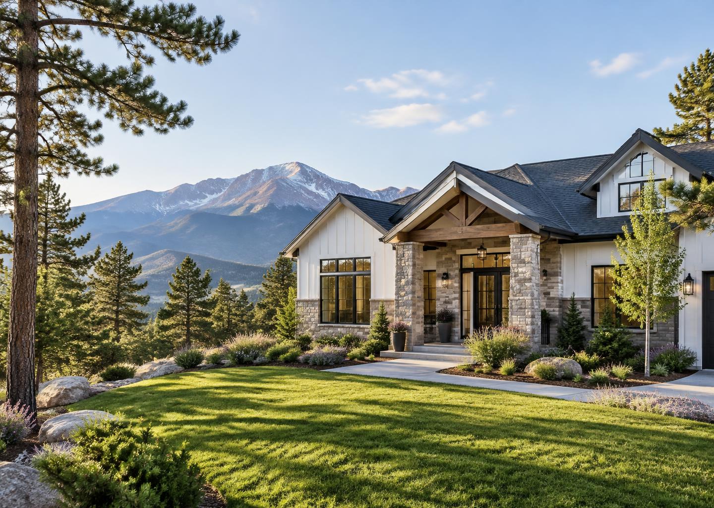 Mountain-side Colorado home surrounded by pines